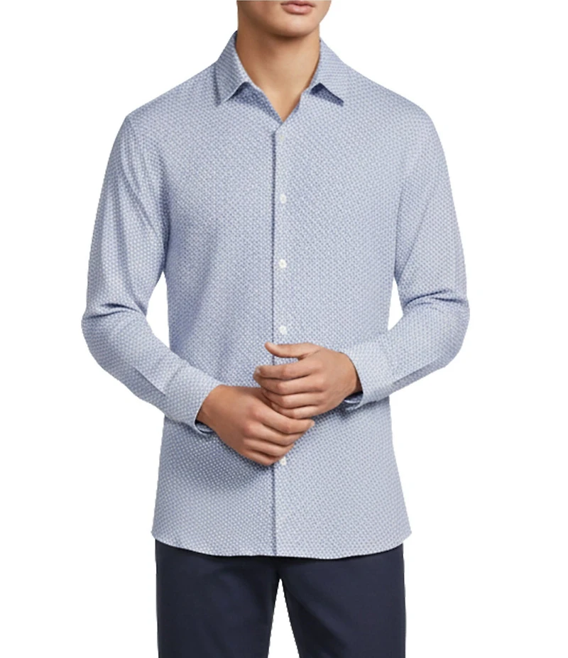 Hart Schaffner Marx State Street Essentials Long Sleeve Paisley Albini Knit 4Flex Coat Front Shirt