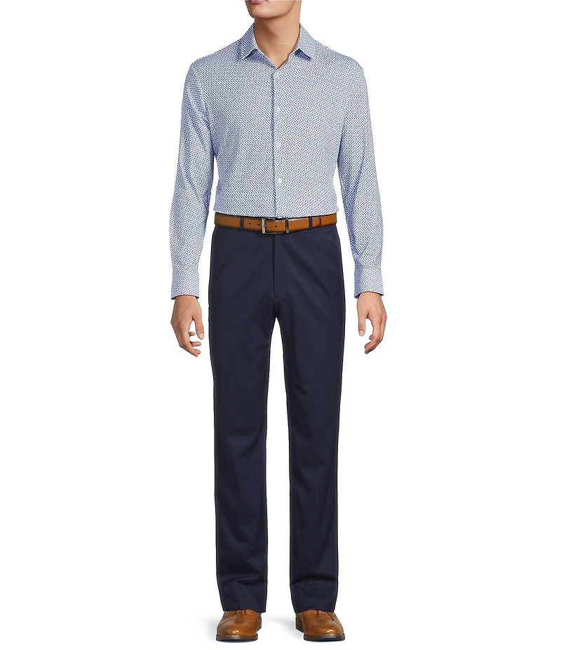 Hart Schaffner Marx State Street Essentials Long Sleeve Paisley Albini Knit 4Flex Coat Front Shirt