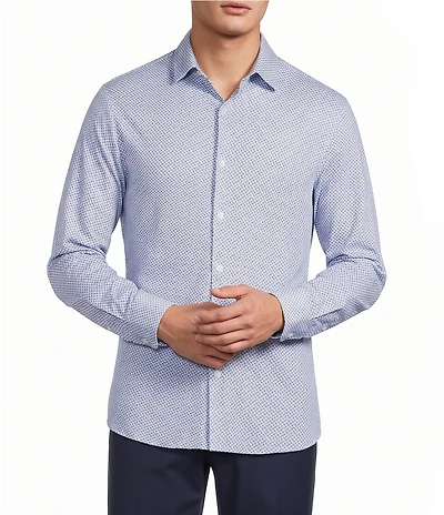 Hart Schaffner Marx State Street Essentials Long Sleeve Paisley Albini Knit 4Flex Coat Front Shirt