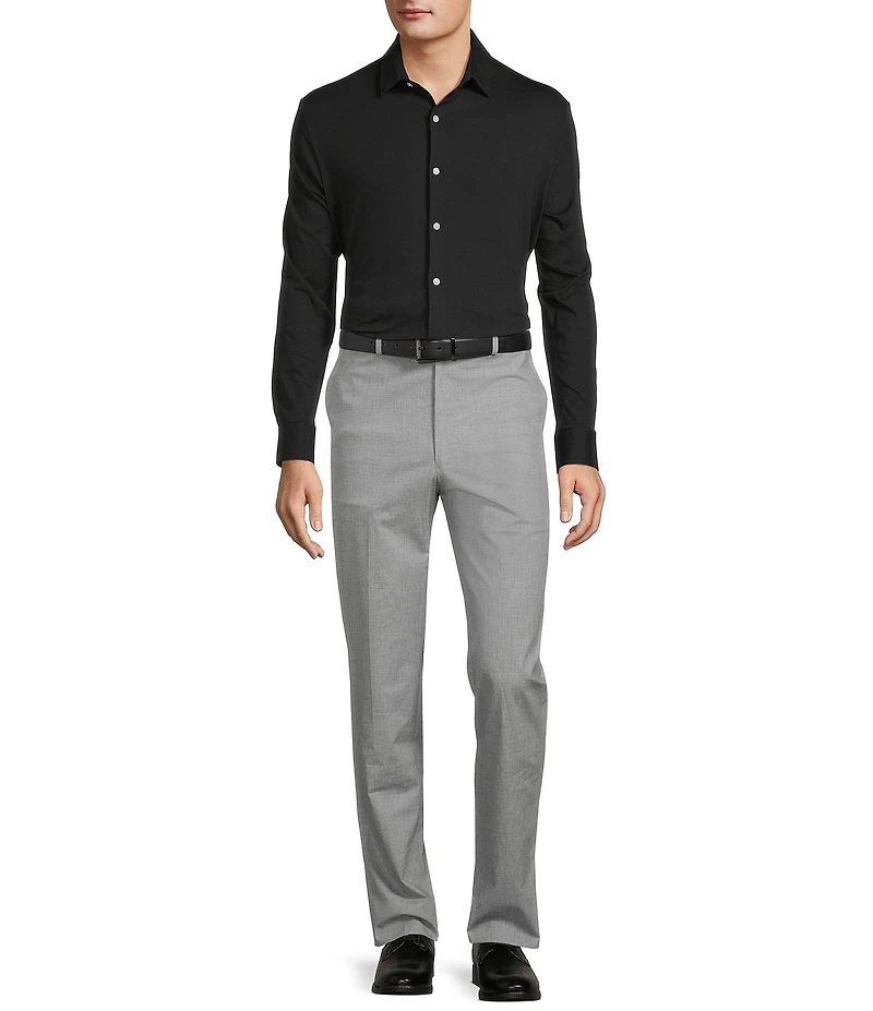 Hart Schaffner Marx State Street Essentials Long Sleeve Solid Albini Knit 4Flex Coatfront Shirt