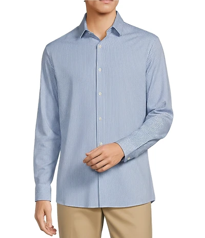 Hart Schaffner Marx State Street Essentials Long Sleeve Stripe Albini Knit 4Flex Coatfront Shirt