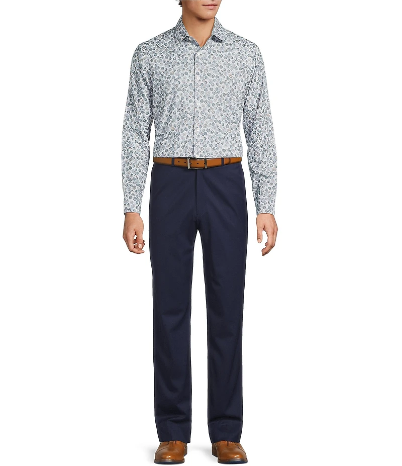 Hart Schaffner Marx The Reserve Collection Albini Long Sleeve Leaf Print Spread Collar Coat Front Shirt