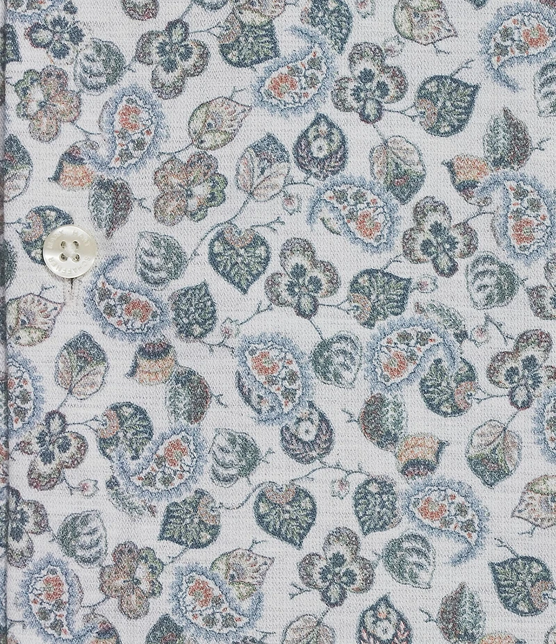 Hart Schaffner Marx The Reserve Collection Albini Long Sleeve Leaf Print Spread Collar Coat Front Shirt