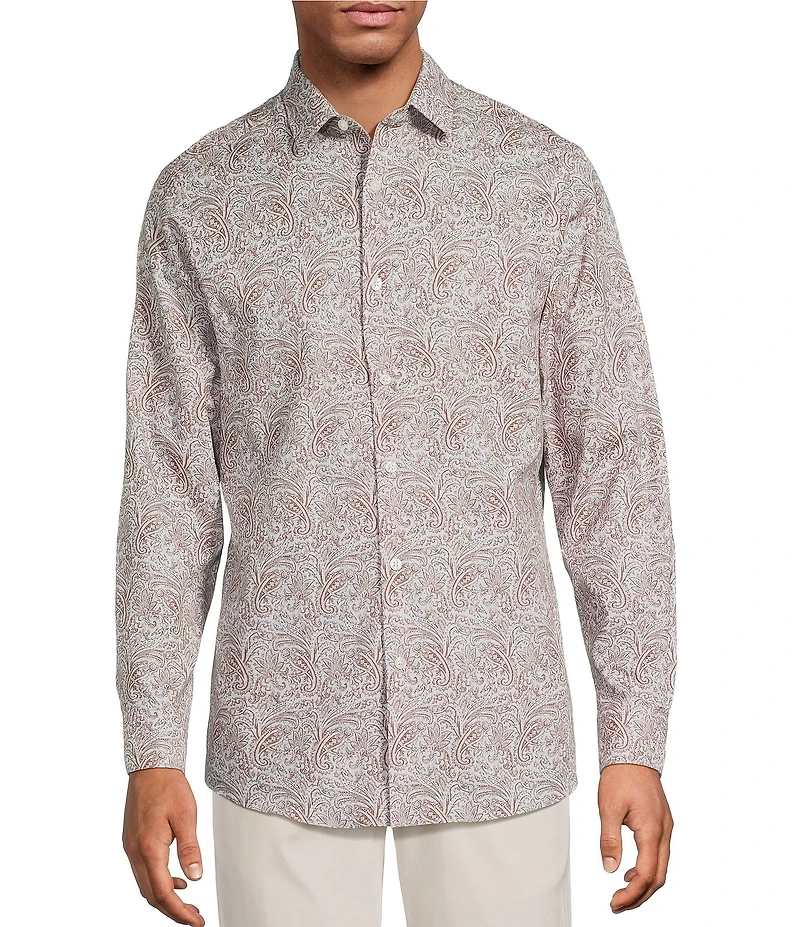 Hart Schaffner Marx The Reserve Collection Albini Long Sleeve Paisley Spread Collar Coat Front Shirt