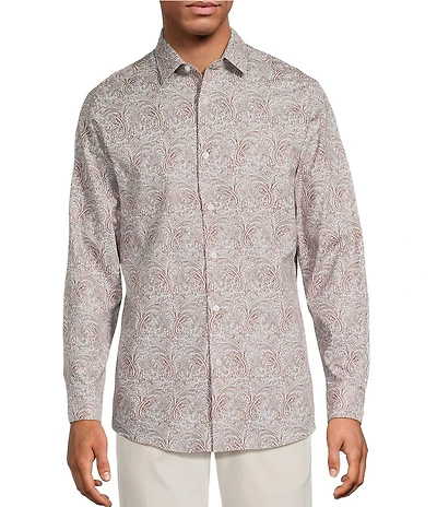 Hart Schaffner Marx The Reserve Collection Albini Long Sleeve Paisley Spread Collar Coat Front Shirt