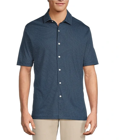 Hart Schaffner Marx The Resort Reserve Collection Short Sleeve Geo Print Button Front Shirt