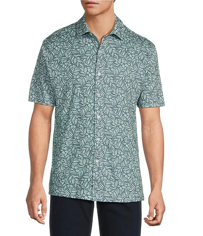 Hart Schaffner Marx The Resort Reserve Collection Short Sleeve Leaf Print Button Front Shirt