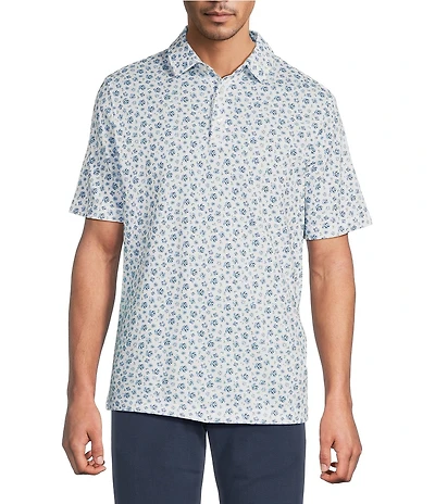 Hart Schaffner Marx The Resort Reserve Collection Short Sleeve Textured Floral Print Polo Shirt