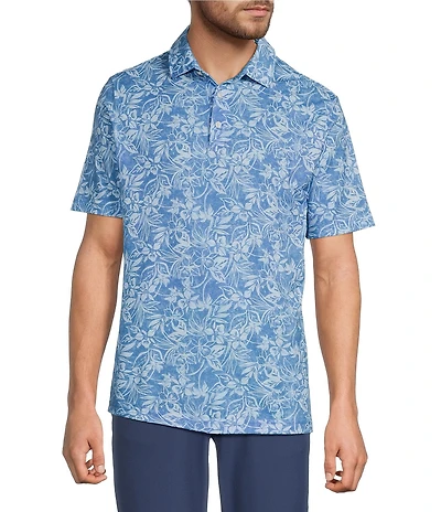Hart Schaffner Marx The Resort Reserve Collection Short Sleeve Textured Leaf Print Polo Shirt