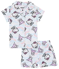 Hello Kitty Little/Big Girls Kitty/Rainbow Short Sleeve Button Down Top & Pull-On Shorts Pajama Set