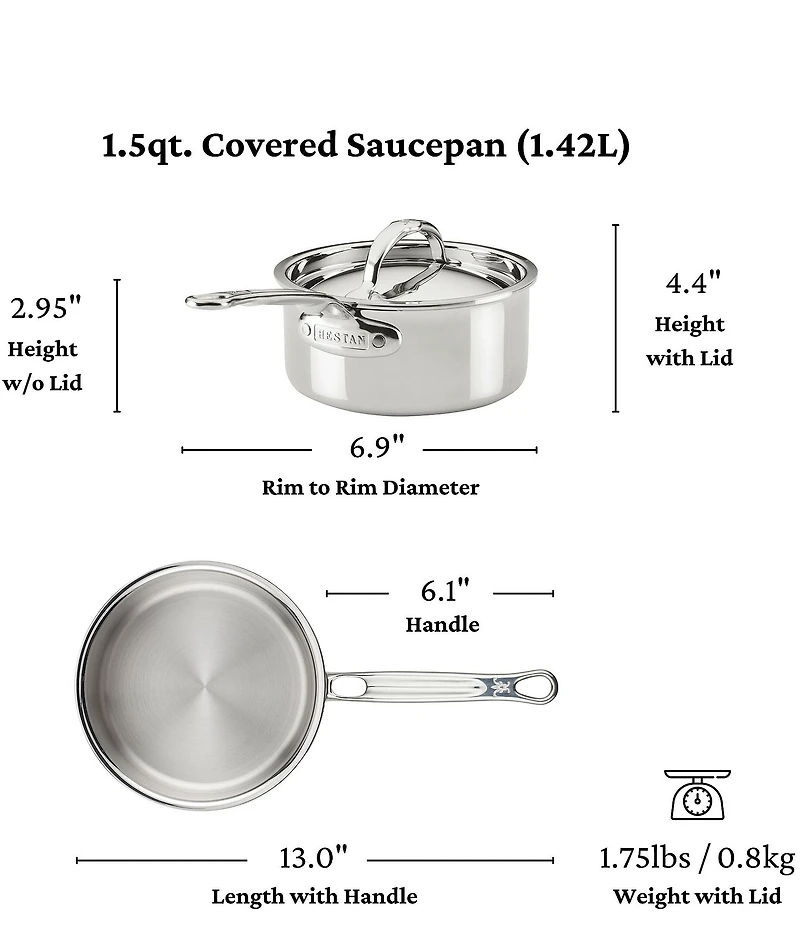 Hestan ProBond® Luxe -Quart Professional Clad Stainless Steel Saucepan with Lid