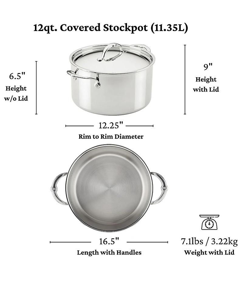 Hestan ProBond® Luxe 12-Quart Polished Professional Clad Stainless Steel Stock Pot with Lid