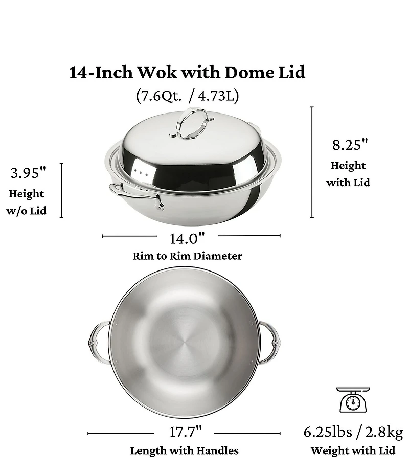 Hestan ProBond® Luxe 14#double; Professional Clad Stainless Steel Wok with Dome Lid