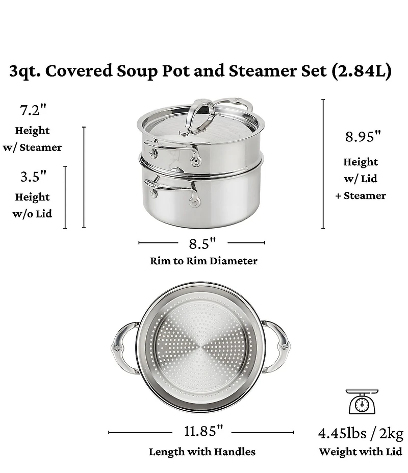 Hestan ProBond® Luxe 3-Quart Polished Professional Clad Stainless Steel Soup Pot and Steamer Insert Set