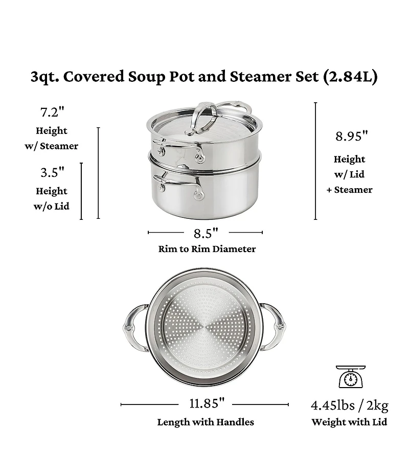 Hestan ProBond® Luxe Polished Professional Clad Soup Pot and Steamer Insert Set, 3 Qt.