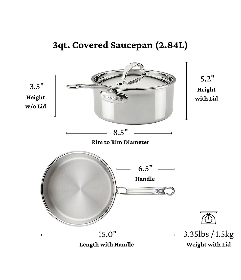 Hestan ProBond® Luxe 3-Quart Professional Clad Stainless Steel Saucepan with Lid