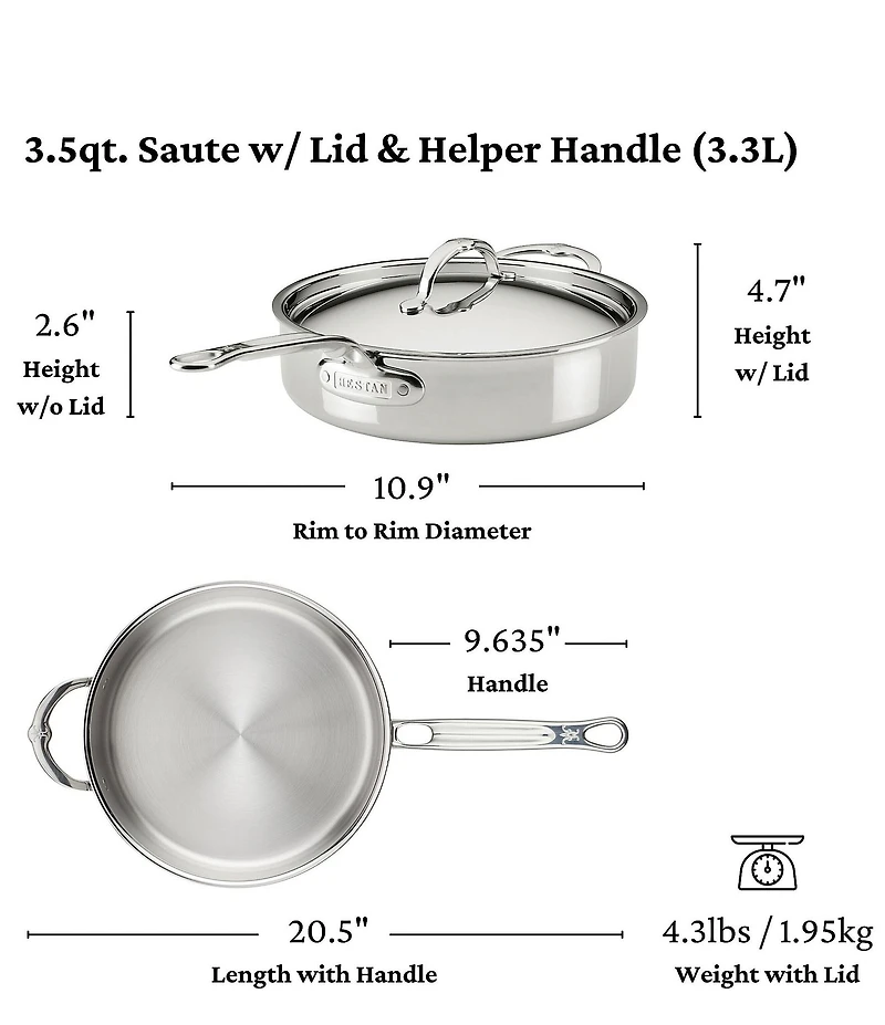 Hestan ProBond® Luxe 3.5-Quart Professional Clad Stainless Saute Pan with Lid