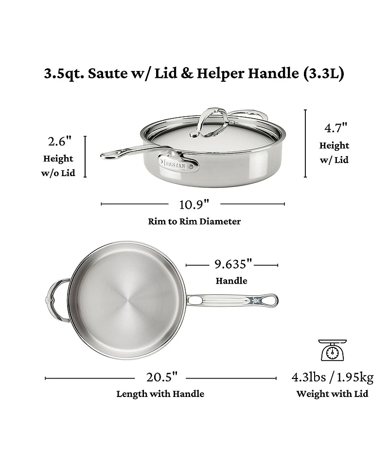Hestan ProBond® Luxe Professional Clad Stainless Saute Pan with Lid, 3.5 Qt.