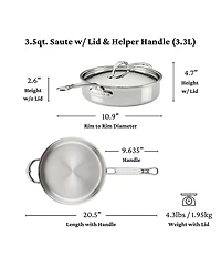 Hestan ProBond® Luxe Professional Clad Stainless Saute Pan with Lid, 3.5 Qt.
