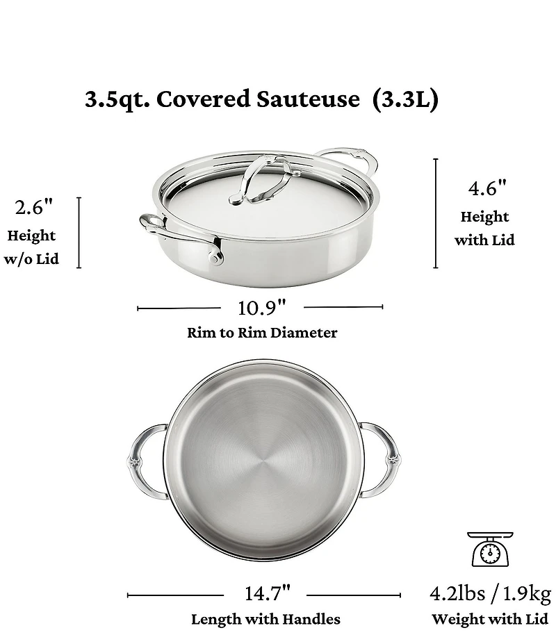Hestan ProBond® Luxe 3.5-Quart Professional Clad Stainless Steel Sauteuse Braiser with Lid