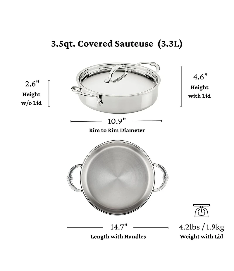 Hestan ProBond® Luxe 3.5-Quart Professional Clad Stainless Steel Sauteuse Braiser with Lid