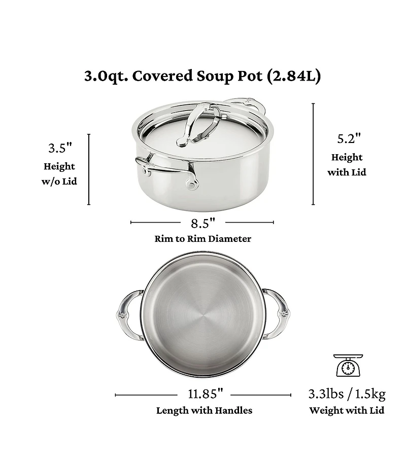 Hestan ProBond® Luxe 4-Quart Polished Professional Clad Stainless Steel Soup Pot with Lid