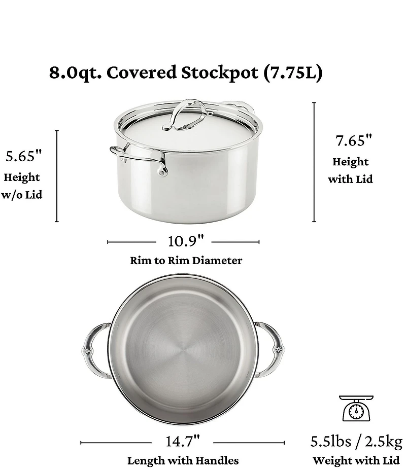 Hestan ProBond® Luxe 8-Quart Professional Clad Stainless Steel Stockpot with Lid