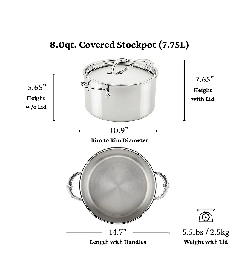 Hestan ProBond® Luxe Professional Clad Stainless Steel Stockpot with Lid, 8 Qt.