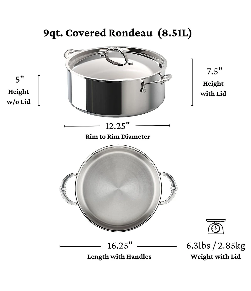 Hestan ProBond® Luxe 9-Quart Polished Professional Clad Stainless Steel Rondeau with Lid