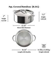 Hestan ProBond® Luxe 9-Quart Polished Professional Clad Stainless Steel Rondeau with Lid