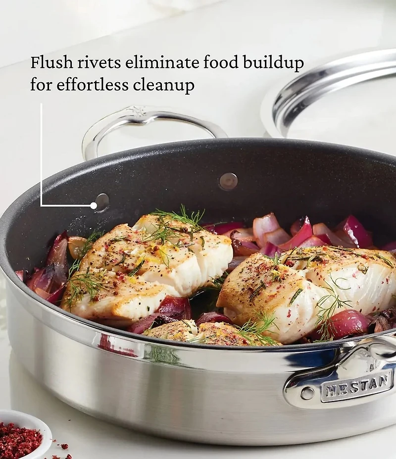 Hestan ProBond Professional Clad Stainless Steel TITUM Nonstick Saute Pan with Cover - 5-Quart