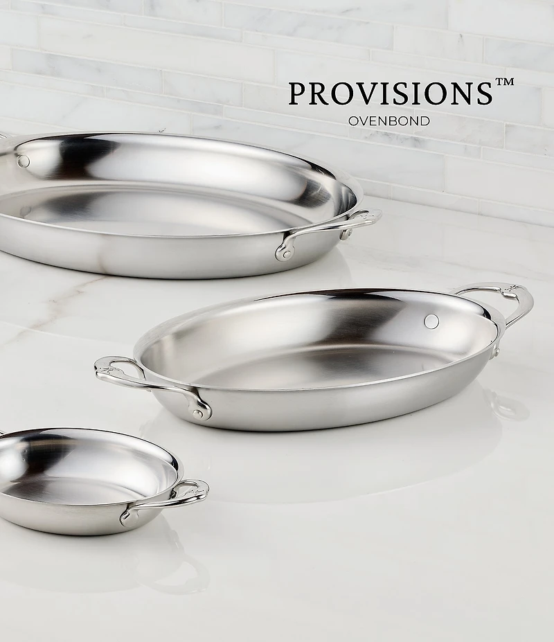 Hestan Provisions Set of 2, Stainless Steel 13-oz Oval Au Gratin, Small