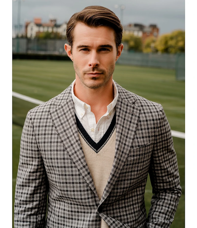 Hickey Freeman Classic Fit Linen Wool Blend Check Sport Coat