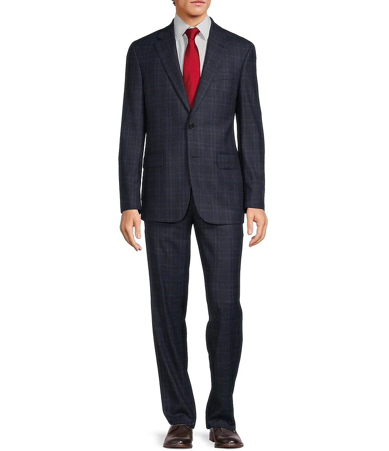 Hickey Freeman Classic Fit Flat Front Plaid Print 2-Piece Suit