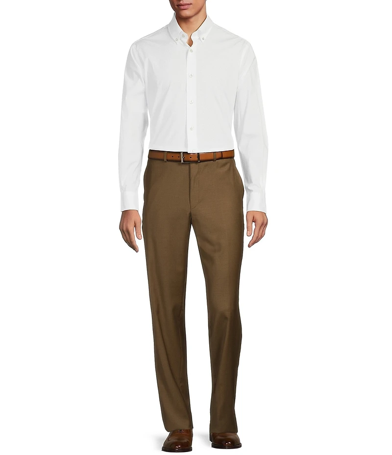 Hickey Freeman Classic Fit Flat Front Solid Dress Pants