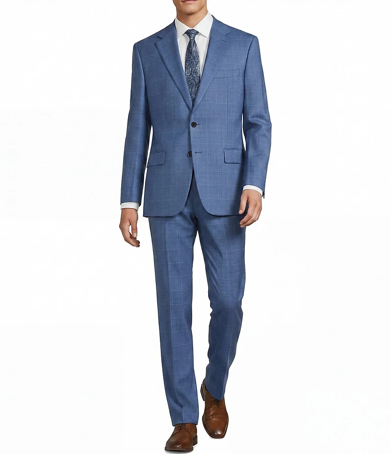 Hickey Freeman Classic Fit Flat Front Windowpane 2-Piece Suit