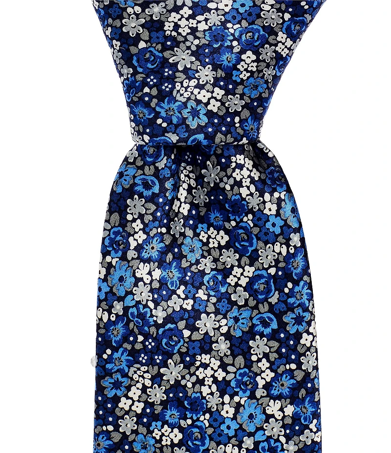 Hickey Freeman Flowers Print 3 1/4#double; Silk Tie