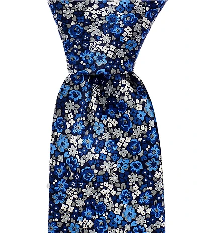 Hickey Freeman Flowers Print 3 1/4#double; Silk Tie