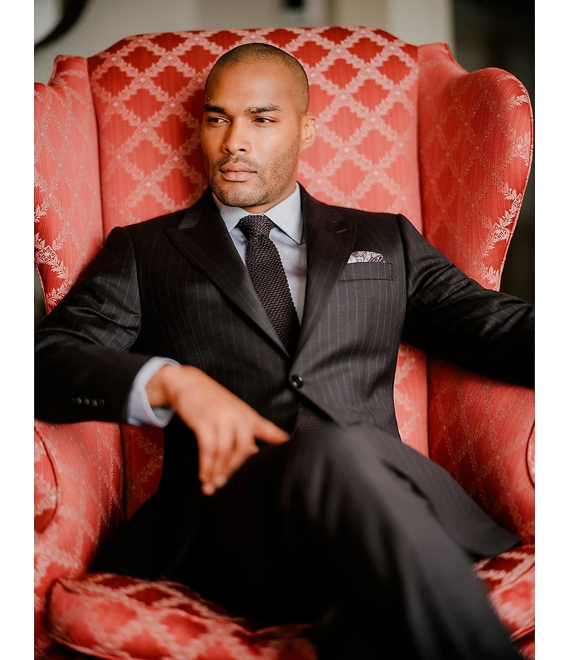 Hickey Freeman Modern Fit Flat Front Stripe Pattern 2- Piece Suit
