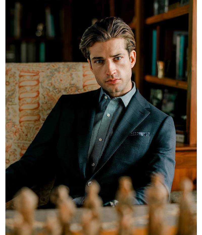 Hickey Freeman Modern Fit Flat Front Window Pattern 2-Piece Suit