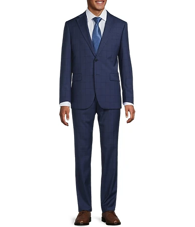 Hickey Freeman Modern Fit Flat Front Windowpane 2 Piece Suit