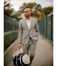 Hickey Freeman Modern Fit Flat Front Windowpane 2 Piece Suit