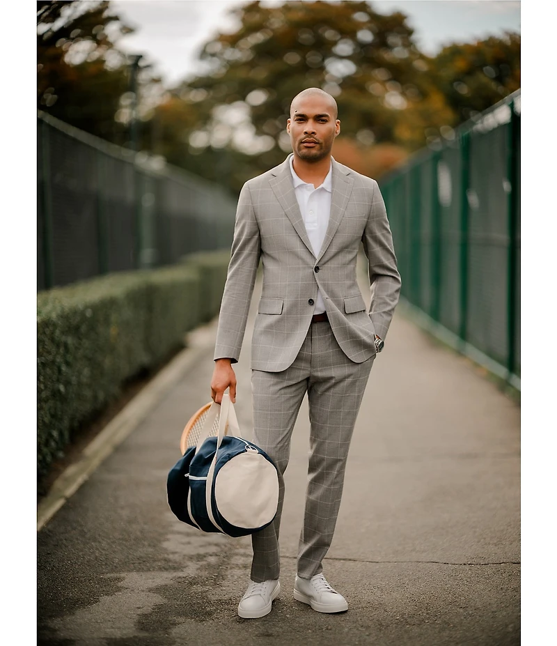 Hickey Freeman Modern Fit Flat Front Windowpane 2 Piece Suit