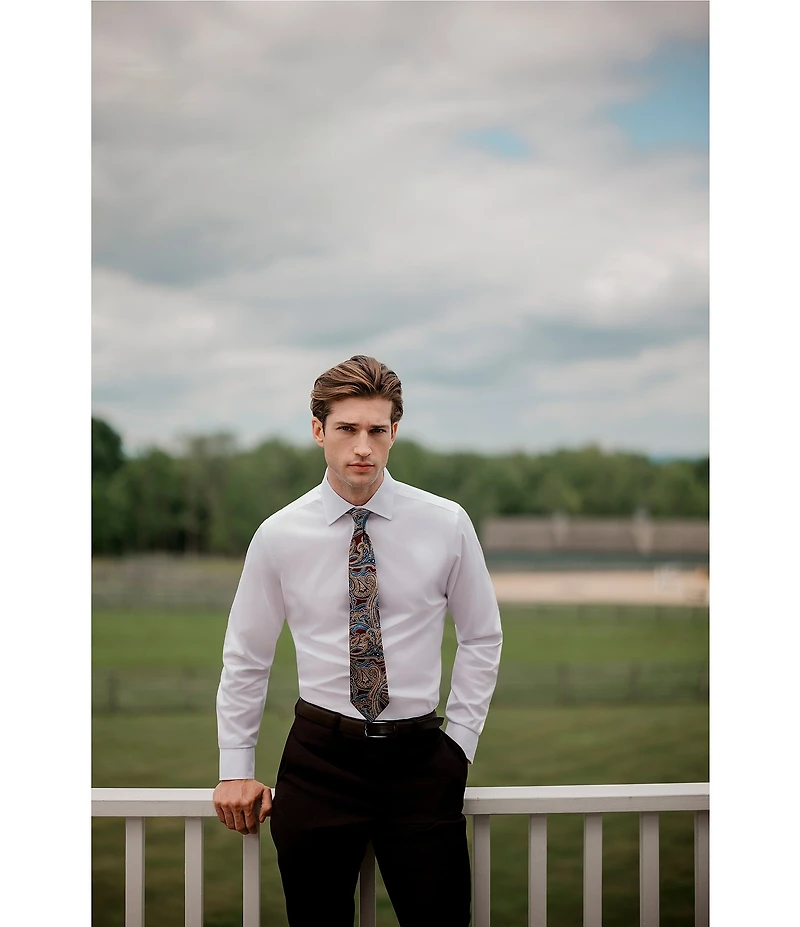 Hickey Freeman Modern Fit Spread Collar Solid Dress Shirt