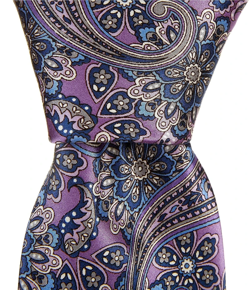 Hickey Freeman Printed Flower 3 1/4#double; Woven Silk Tie
