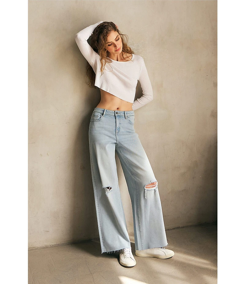 Hidden Jeans Nori Stretch Super Distressed Wide Leg Denim Jeans