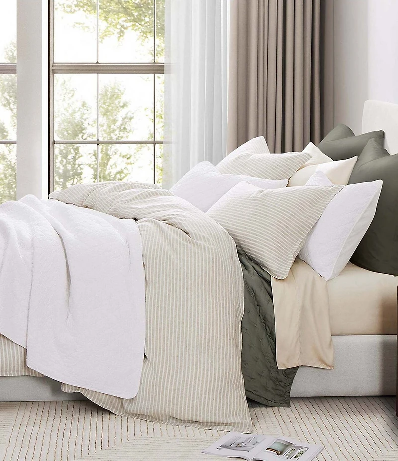 HiEnd Accents 100% French Flax Linen Railroad Striped Reversible Duvet Cover Mini Set