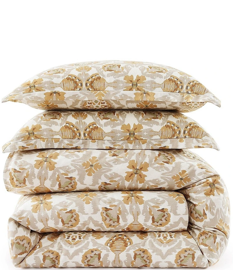 HiEnd Accents Andie Washed Linen Tuscan Marigold Medallion Pattern Floral Comforter Mini Set
