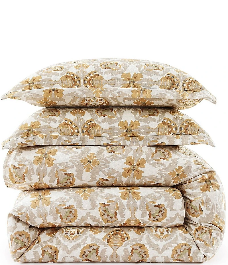 HiEnd Accents Andie Washed Linen Tuscan Marigold Medallion Pattern Floral Duvet Cover Mini Set
