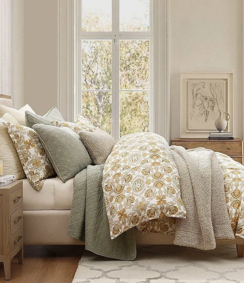 HiEnd Accents Andie Washed Linen Tuscan Marigold Medallion Pattern Floral Duvet Cover Mini Set